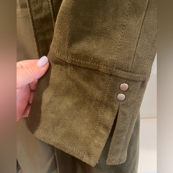 Limited Olive Green Women's Faux Suede Open Duster Jacket Plus Size 18 - Picture 2 of 7